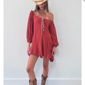 Jen's Pirate Booty Rust Red Off-Shoulder Mini Dress